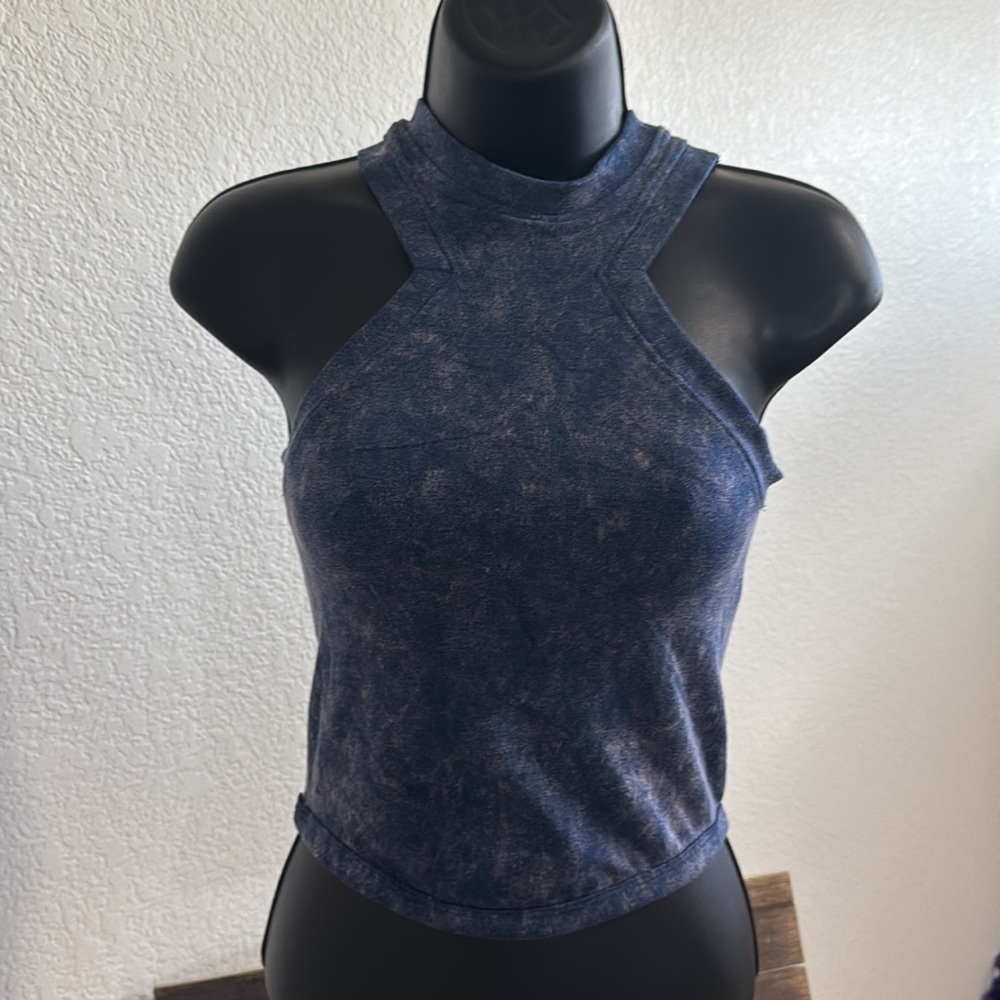 NWT Sincerely Jules Blue Halter Neck Knit Tank Top M/L Lightweight Summer